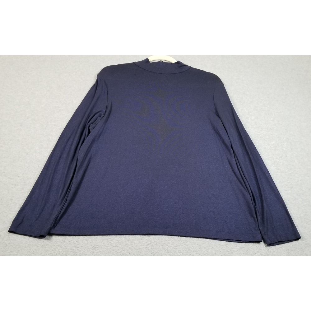 Chico's Top Women Large 2 Navy Blue Shimmer Long Sleeve Zip Back Mock Neck Knit